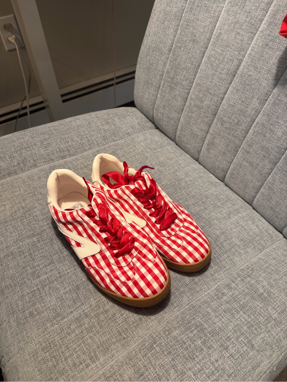 Red Gingham Women's Sneaker with Satin Laces